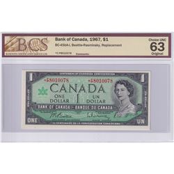 BC-45bA-I 1967 Bank of Canada Replacement $1, Beattie-Rasminsky S/N: *F/P8010078, BCS Certified CUNC