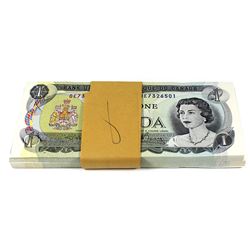 BC-46a Bundle of 100x Sequential 1973 Bank of Canada $1, Lawson-Bouey S/N: OE7326501-600