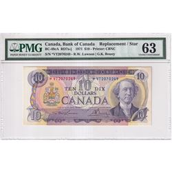 BC-49cA 1971 Bank of Canada Replacement $10, Lawson-Bouey S/N: *VT2070249, PMG Certified Choice UNC-