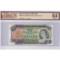 BC-50aA 1969 Bank of Canada Replacement $20, Beattie-Rasminsky S/N: *EB2138104 BCS Certified CUNC-64