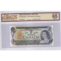 BC-46a-N5-iv 1973 Bank of Canada $1, Lawson-Bouey, Low Serial Number GM0000436, BCS Certified GUNC-6