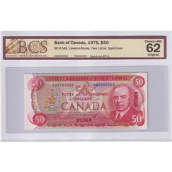 BC-51aS 1975 Bank of Canada SPECIMEN (#711) $50, Lawson-Bouey S/N: HA0000000, BCS Certified CUNC-62