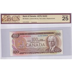 BC-52aA-I 1975 Bank of Canada Replacement $100 ,Lawson-Bouey S/N: AJX0143526, BCS Certified VF-25.