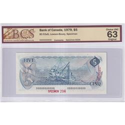BC-53aS 1979 Bank of Canada SPECIMEN (#234) $5, Lawson-Bouey S/N: 00000000000 BCS Certified CUNC-63