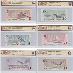 Set of 6 Matching SPECIMEN Notes of the Birds of Canada Issue (Set# 0336) All BCS Certified UNC-60 t