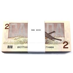 BC-55c Bundle of 100x Sequential 1986 Bank of Canada $2, Bonin-Theissen S/N: CBI7714400-499.