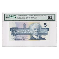 BC-56cA 1986 Bank of Canada Replacement $5, Bonin-Thiessen, S/N: FNX8304464, PMG Certified Choices U
