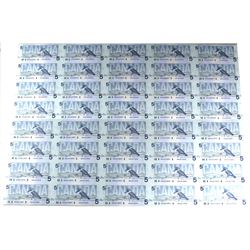 BC-56e-I 1986 Bank of Canada $5 Uncut Sheet of 40 notes ANU Prefix. Sheet is in great shape with onl