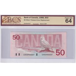 BC-59aA 1988 Bank of Canada Replacement $50, Thiessen-Crow S/N: EHX3944037, BCS Certified CUNC-64