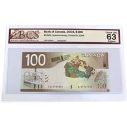 BC-66b 2004 Bank of Canada $100, Jenkins-Carney S/N: EJZ4701834, BCS Certified CUNC-63 Original (pri