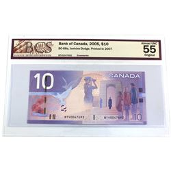 BC-68a 2005 Bank of Canada $10, Jenkins-Dodge S/N: BTV0047692, BCS Certified AU-55 Original (printed