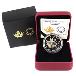 RCM Issue: 2020 $25 Piedfort - Timeless Icons Polar Bear Fine Silver Coin with selective Gold platin