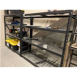 LOT OF 3 STORAGE RACKS INC. 2 X 77" WIDE X 77" TALL MED. DUTY RACKS AND 1 X 6' TALL LIGHT DUTY RACK