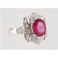 18K White Gold Oval RUBELLITE & DIAMOND Ring
