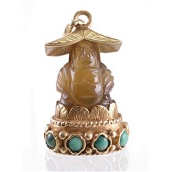 14K JADE BUDDHA Cabochon Pendant