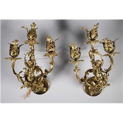 (2) Brass Figural Wall Sconces, Wired