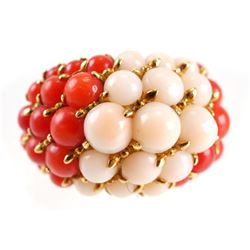 18k Gold CORAL Ring, Angel Skin & Red