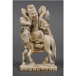 Antique Chinese Carved Ivory Warrior on Horse