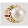 Image 1 : 18K Gold MABE PEARL DIAMOND & RUBY Ring