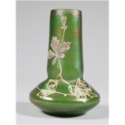 Green Iridescent Glass Vase, Enamel