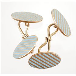14K Yellow Gold CUFFLINKS & Turquoise Inlay