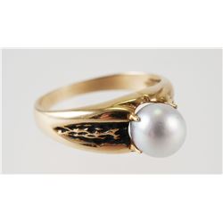14K Yellow Gold & GRAY PEARL Solitaire Ring
