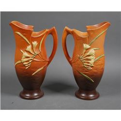 (2) ROSEVILLE Freesia Pottery Pitcher Ewer 20-10