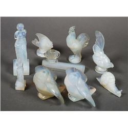 (9) SABINO France Opalescent Art Glass Figurines