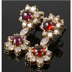 14K Yellow Gold GARNET & DIAMOND Flower Earrings