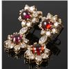 Image 1 : 14K Yellow Gold GARNET & DIAMOND Flower Earrings