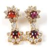 Image 4 : 14K Yellow Gold GARNET & DIAMOND Flower Earrings