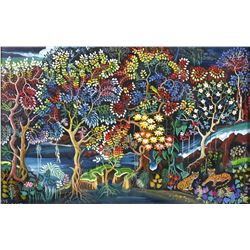 MENECIO, Primitive Jungle Scene, Oil on Board