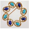 Image 1 : 14k Gold Lapis & Turquoise Brooch