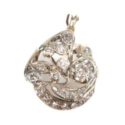 14K White GOLD & DIAMOND Floral Pendant