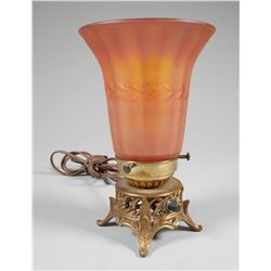 Brass Lamp, Iridescent Glass Shade