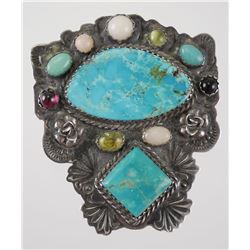 Navajo STERLING Turquoise Opal Onyx Brooch