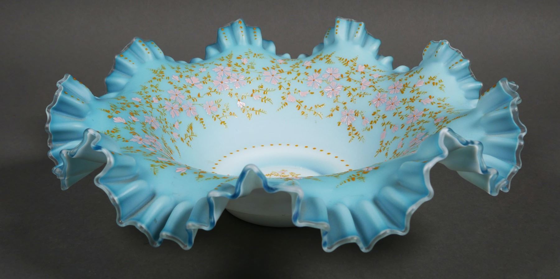 Painted Ruffles Antique Hand Painted Ruffle Edge Art Glass Bowl