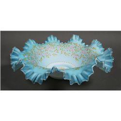 Antique Hand Painted Ruffle Edge Art Glass Bowl