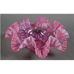Antique Ruffle Edge Pink Art Glass Bowl