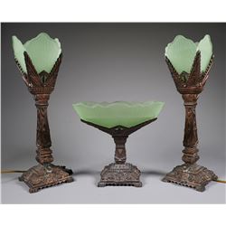 DECO Lamp & Centerpiece Uranium Glass Mantle Set