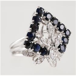 14K White Gold DIAMOND & SAPPHIRE Ring