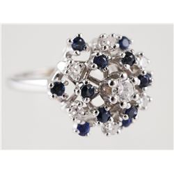 14K White Gold SAPPHIRE & DIAMOND Cluster Ring