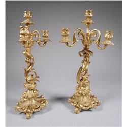 Figural Gilt Candelabra Pair, Birds