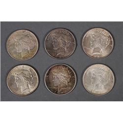 (6) US PEACE Silver Dollar $1 Coins