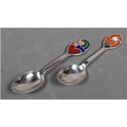 (2) Michelsen Denmark Sterling Enamel Spoons