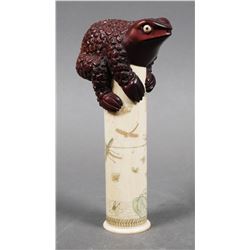 Antique Japanese Carved Frog, Bone Box