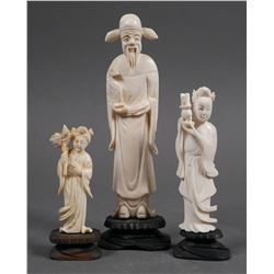 (3) Old Chinese Ivory Carvings Man & Woman