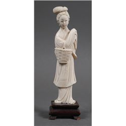 Old Chinese Ivory Carving Woman with Basket