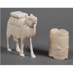 Carved Ivory CAMEL Statue & SNAKE Napkin Ring