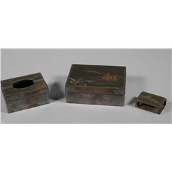 Vintage Japanese Silver & Lacquer Smoking Set